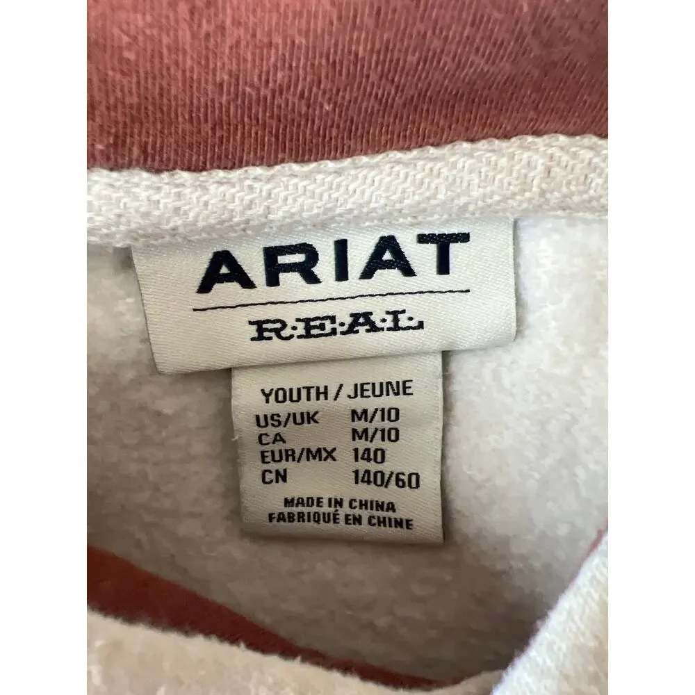 Ariat Girls Wild Horse Desert Southwest Pullover Hoodie Oatmeal Brown Youth M 10